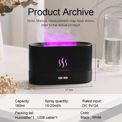 🌿 Kinscoter 180ml Flame Aroma Diffuser & Ultrasonic Humidifier